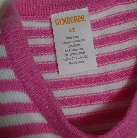 GYMBOREE 2T Racoon Sweater Dress Pink White Stripe - Picture 5 of 6